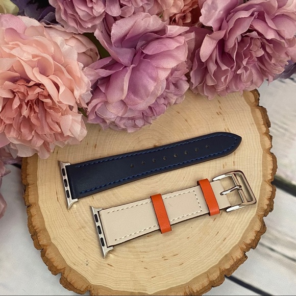 Two Tone Navy & Cream Leather Watchband for Apple - Picture 9 of 11